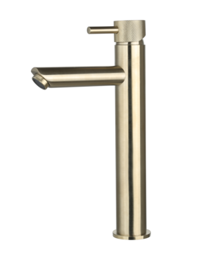 SANI-SUPPLY Wastafelkraan Ribbed Geborsteld Goud Opbouw Hoog 30cm