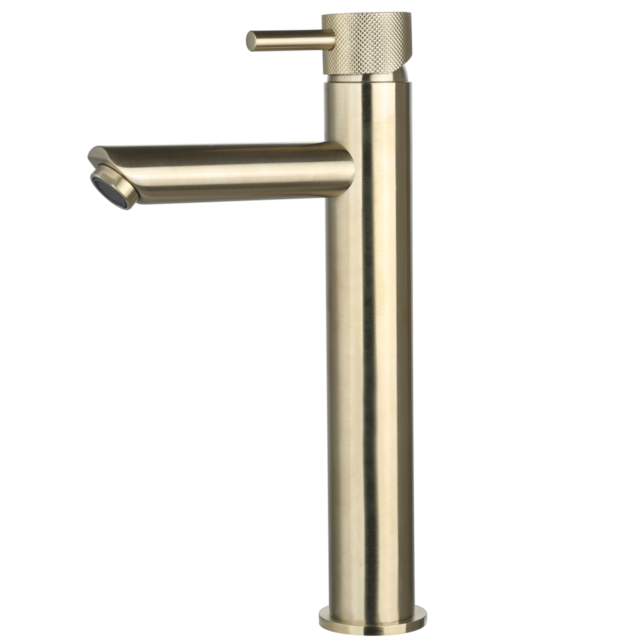 Wastafelkraan Ribbed Geborsteld Goud Opbouw Hoog 30cm