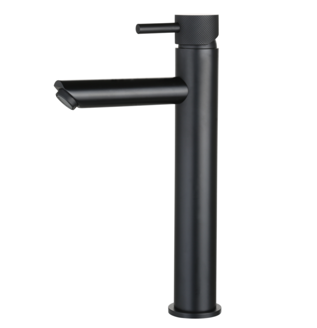 Wastafelkraan Ribbed Mat Zwart Opbouw Hoog 30cm
