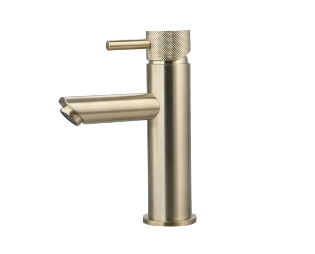 Wastafelkraan Ribbed Goud geborsteld Opbouw Laag 19cm Wastafelkraan Ribbed Goud geborsteld Opbouw Laag 19cm