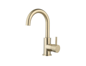 Wastafelkraan Ribbed Largo geborsteld Goud draaibaar uitloop Opbouw 26cm