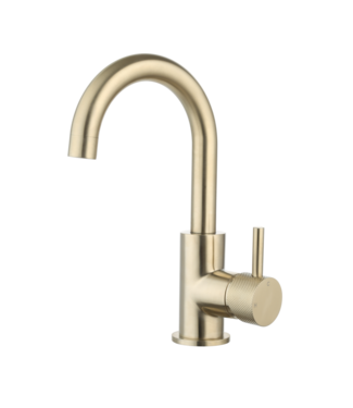 SANI-SUPPLY Wastafelkraan Ribbed Largo geborsteld Goud draaibaar uitloop Opbouw 26cm