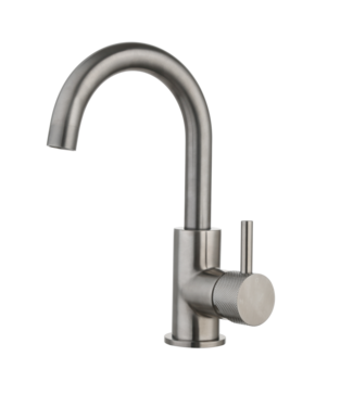 SANI-SUPPLY Wastafelkraan Ribbed Largo Gun Metal draaibaar uitloop Opbouw 26cm