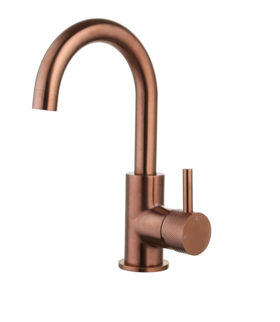 Wastafelkraan Ribbed Largo Koper Brons draaibaar uitloop Opbouw 26cm