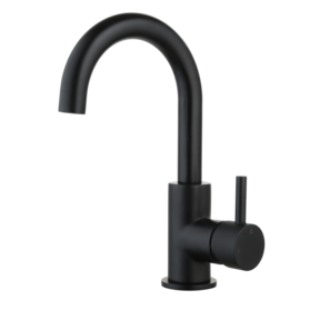 Wastafelkraan Ribbed Largo Mat Zwart draaibaar uitloop Opbouw 26cm