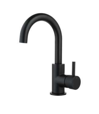 SANI-SUPPLY Wastafelkraan Ribbed Largo Mat Zwart draaibaar uitloop Opbouw 26cm