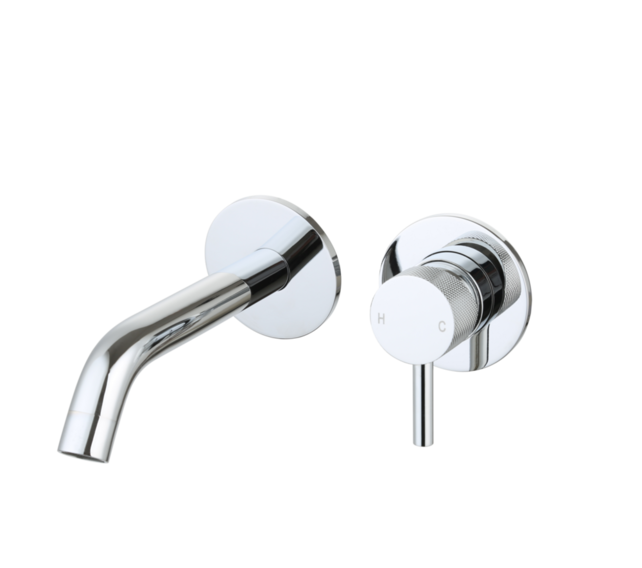 Wastafelkraan Inbouw Ribbed Chroom Uitloop 20cm Compleet met inbouw box