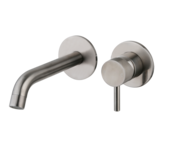 Wastafelkraan Inbouw Ribbed Gun metal Uitloop 20cm Compleet met inbouw box