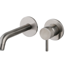 Wastafelkraan Inbouw Ribbed Gun metal Uitloop 20cm Compleet met inbouw box