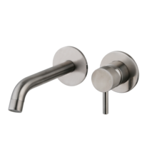 Wastafelkraan Inbouw Ribbed Gun metal Uitloop 20cm Compleet met inbouw box