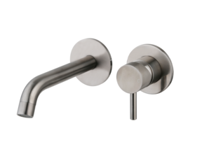 Wastafelkraan Inbouw Ribbed Gun metal Uitloop 20cm Compleet met inbouw box