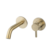 Wastafelkraan Inbouw Ribbed Goud Geborsteld Uitloop 20cm Compleet met inbouw box