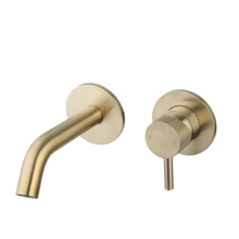 Wastafelkraan Inbouw Ribbed Goud Geborsteld Uitloop 20cm Compleet met inbouw box