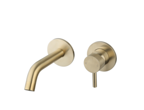 Wastafelkraan Inbouw Ribbed Goud Geborsteld Uitloop 20cm Compleet met inbouw box