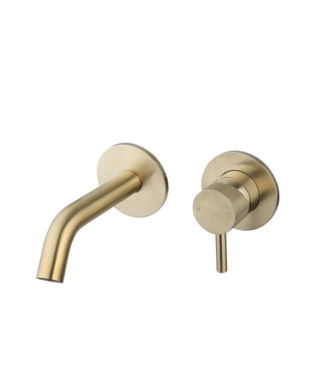 SANI-SUPPLY Wastafelkraan Inbouw Ribbed Goud Geborsteld Uitloop 20cm Compleet met inbouw box