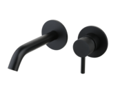 Wastafelkraan Inbouw Ribbed Mat Zwart Uitloop 20cm Compleet met inbouw box