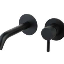 Wastafelkraan Inbouw Ribbed Mat Zwart Uitloop 20cm Compleet met inbouw box