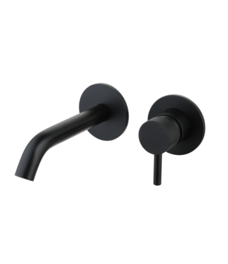 SANI-SUPPLY Wastafelkraan Inbouw Ribbed Mat Zwart Uitloop 20cm Compleet met inbouw box