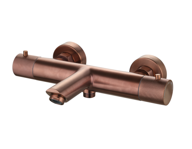 Badkraan Ribbed Koper Brons thermostaatkraan Opbouw met baduitloop 15 HoH