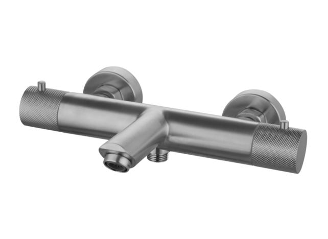 Badkraan Ribbed Gun Metal thermostaatkraan Opbouw met baduitloop 15 HoH