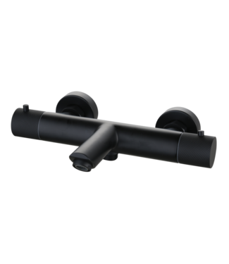 SANI-SUPPLY Badkraan Ribbed Mat Zwart thermostaatkraan Opbouw met baduitloop 15 HoH