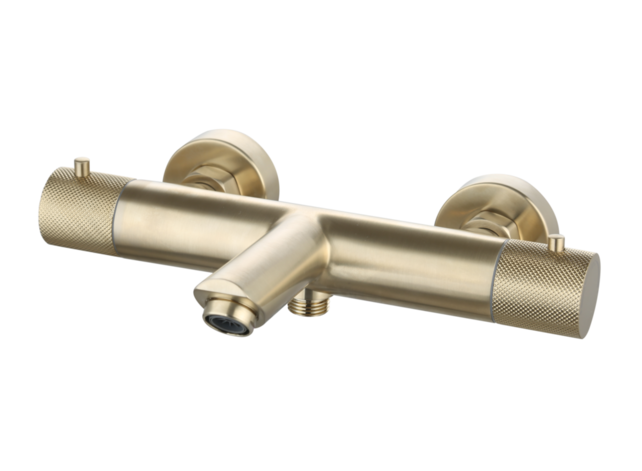 Badkraan Ribbed Geborsteld Goud thermostaatkraan Opbouw met baduitloop 15 HoH