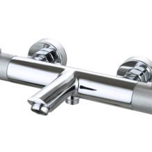 Badkraan Ribbed Chroom thermostaatkraan Opbouw met baduitloop 15 HoH