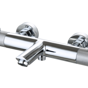 Badkraan Ribbed Chroom thermostaatkraan Opbouw met baduitloop 15 HoH