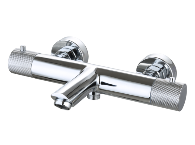 Badkraan Ribbed Chroom thermostaatkraan Opbouw met baduitloop 15 HoH