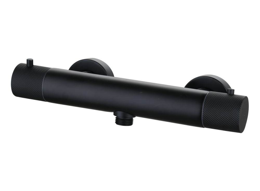 Douchekraan Ribbed Mat Zwart thermostaatkraan Opbouw 15 HoH