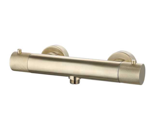 Douchekraan Ribbed Goud Geborsteld thermostaatkraan Opbouw 15 HoH Douchekraan Ribbed Goud Geborsteld thermostaatkraan Opbouw 15 HoH