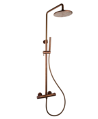 Regendouche set Ribbed Koper Brons Rond Opbouw met thermostaat Hoofddouche 20cm