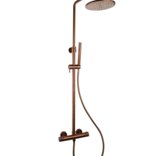 Regendouche set Ribbed Koper Brons Rond Opbouw met thermostaat Hoofddouche 20cm