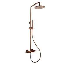 Regendouche set Ribbed Koper Brons Rond Opbouw met thermostaat Hoofddouche 20cm