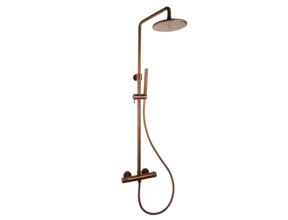 Regendouche set Ribbed Koper Brons Rond Opbouw met thermostaat Hoofddouche 20cm