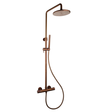 SANI-SUPPLY Regendouche set Ribbed Koper Brons Rond Opbouw met thermostaat Hoofddouche 20cm