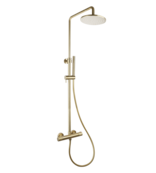 Regendouche set Ribbed Goud geborsteld Rond Opbouw met thermostaat Hoofddouche 20cm