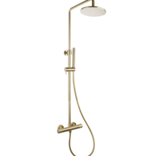 Regendouche set Ribbed Goud geborsteld Rond Opbouw met thermostaat Hoofddouche 20cm