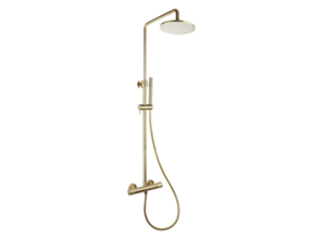 Regendouche set Ribbed Goud geborsteld Rond Opbouw met thermostaat Hoofddouche 20cm