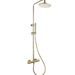 Regendouche set Ribbed Goud geborsteld Rond Opbouw met thermostaat Hoofddouche 20cm