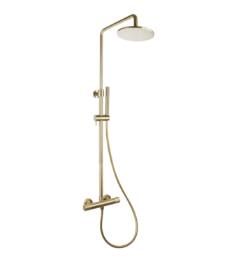 SANI-SUPPLY Regendouche set Ribbed Goud geborsteld Rond Opbouw met thermostaat Hoofddouche 20cm