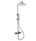 Regendouche set Ribbed Gun Metal Rond Opbouw met thermostaat Hoofddouche 20cm