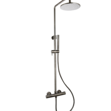 Regendouche set Ribbed Gun Metal Rond Opbouw met thermostaat Hoofddouche 20cm