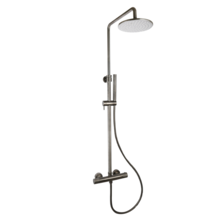 Regendouche set Ribbed Gun Metal Rond Opbouw met thermostaat Hoofddouche 20cm