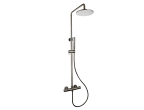 Regendouche set Ribbed Gun Metal Rond Opbouw met thermostaat Hoofddouche 20cm