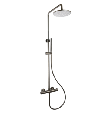 SANI-SUPPLY Regendouche set Ribbed Gun Metal Rond Opbouw met thermostaat Hoofddouche 20cm