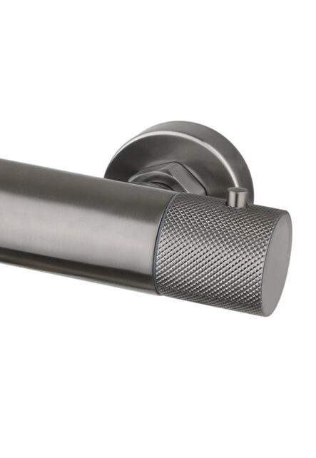 Regendouche set Ribbed Gun Metal Rond Opbouw met thermostaat Hoofddouche 20cm