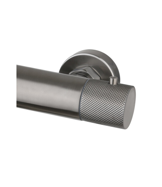 Regendouche set Ribbed Gun Metal Rond Opbouw met thermostaat Hoofddouche 20cm