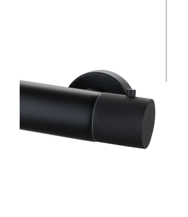 Regendouche set Ribbed Mat Zwart Rond Opbouw met thermostaat Hoofddouche 20cm