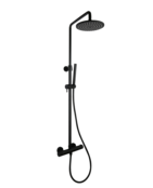 Regendouche set Ribbed Mat Zwart Rond Opbouw met thermostaat Hoofddouche 20cm